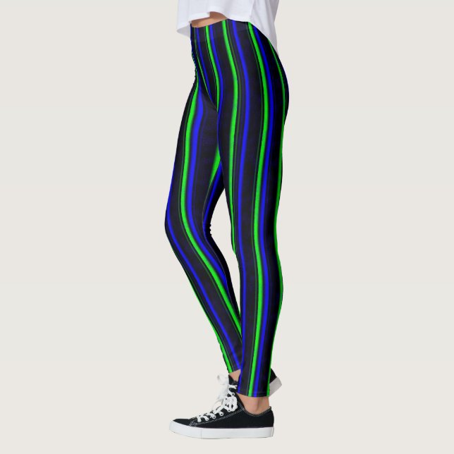 Black Blue Green Stripes Leggings (Left)