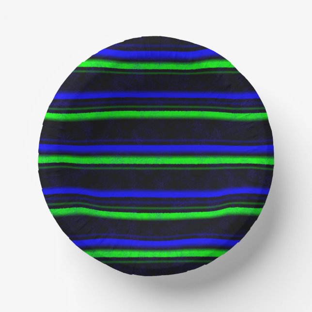 Black Blue Green Stripes Paper Plate (Front)