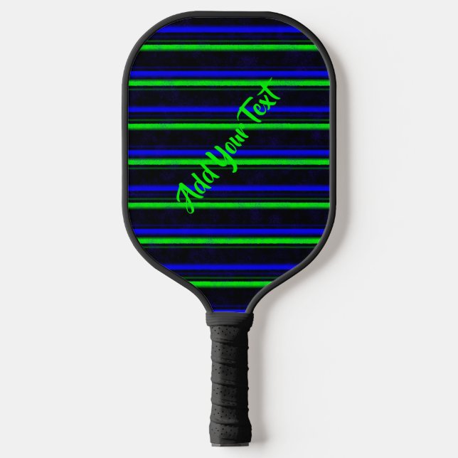Black Blue Green Stripes Pickleball Paddle (Front)