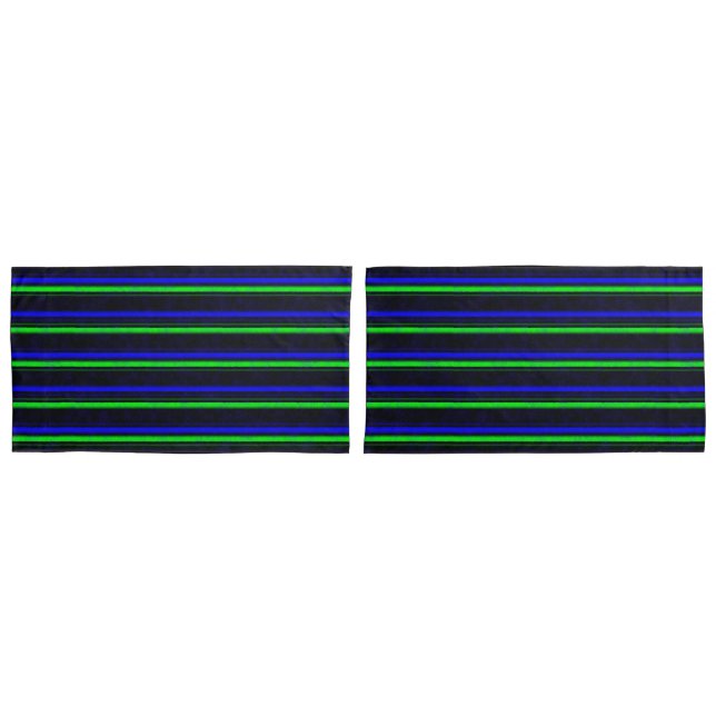 Black Blue Green Stripes Pillowcase (Front-Set)