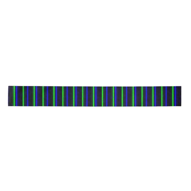 Black Blue Green Stripes Satin Ribbon (Front)