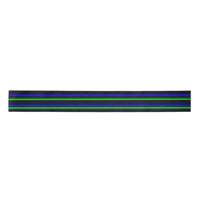 Black Blue Green Stripes Satin Ribbon (Front)
