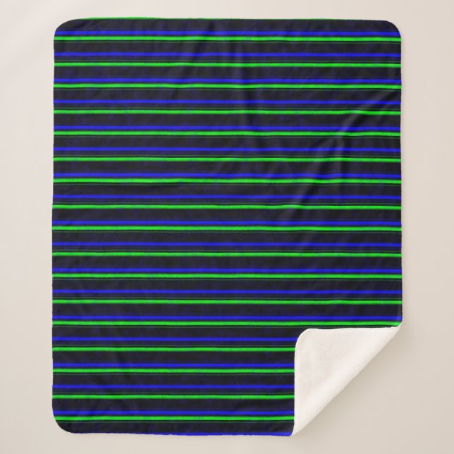 Black Blue Green Stripes Sherpa Blanket (Front)