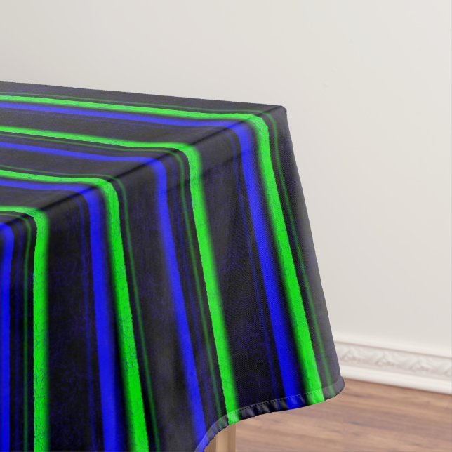 Black Blue Green Stripes Tablecloth (In Situ)