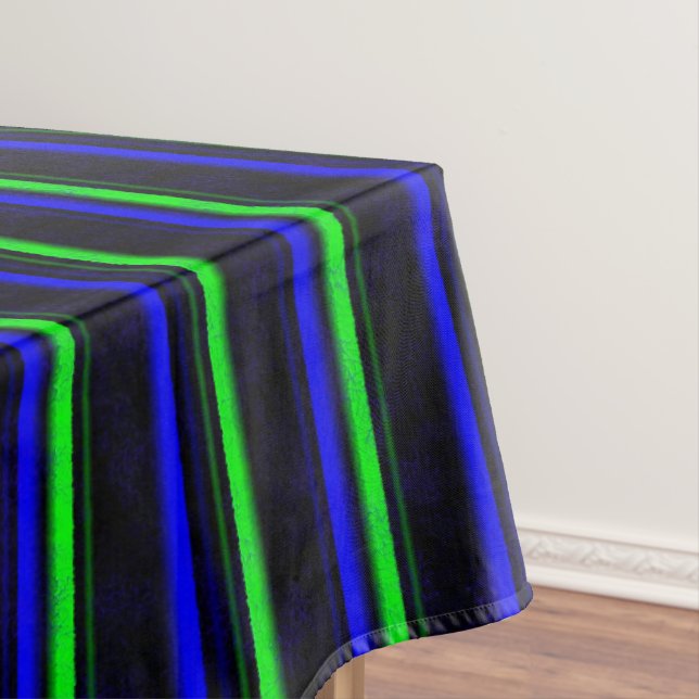 Black Blue Green Stripes Tablecloth (In Situ)