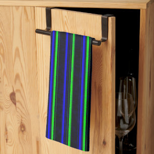 Black Blue Green Stripes Tea Towel