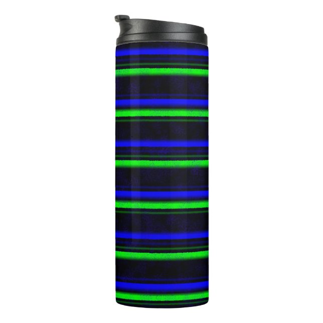 Black Blue Green Stripes Thermal Tumbler (Rotated Right)