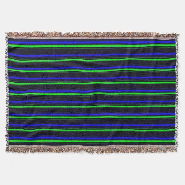 Black Blue Green Stripes Throw Blanket (Front)
