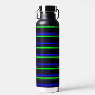 Black Blue Green Stripes Water Bottle