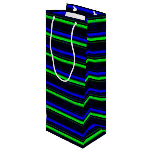 Black Blue Green Stripes Wine Gift Bag