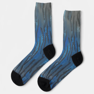 Black Blue Grey Line Art Socks