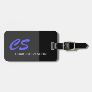 Black Blue Grey Script Custom Name Luggage Tag