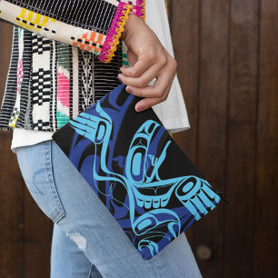 Black Blue Haida Eagle Thunder Bird Native Art Accessory Pouch