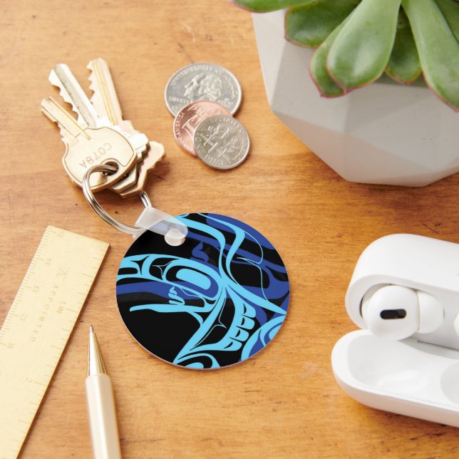 Black Blue Haida Eagle Thunder Bird Native Art Key Ring (Desk)