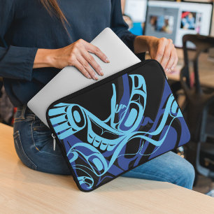 Black Blue Haida Eagle Thunder Bird Native Art Laptop Sleeve