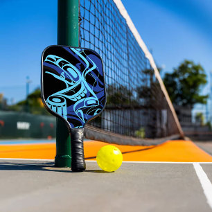 Black Blue Haida Eagle Thunder Bird Native Art Pickleball Paddle
