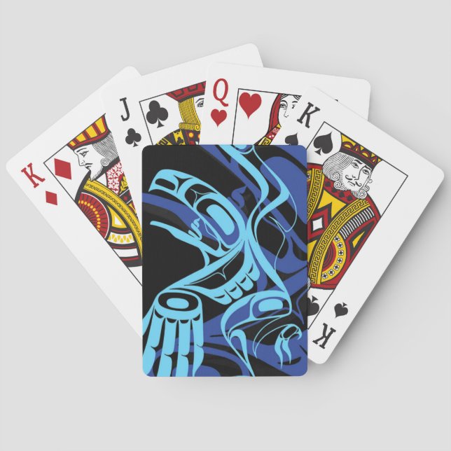 Black Blue Haida Eagle Thunder Bird Native Art Playing Cards (Back)
