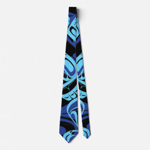 Black Blue Haida Eagle Thunder Bird Native Art Tie