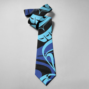 Black Blue Haida Eagle Thunder Bird Native Art Tie