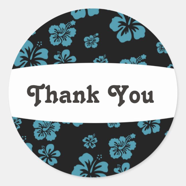 Black & Blue Hibiscus Flower Floral Party Sticker (Front)