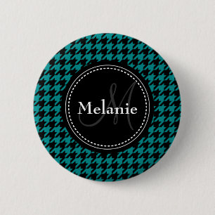 Black Blue Houndstooth Monogrammed Pattern 6 Cm Round Badge