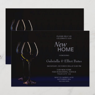 Black Blue Housewarming Wine Glass Party Invitation