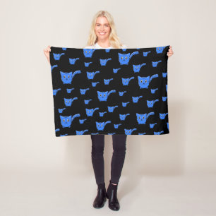 Black & Blue Kitty Pattern Fleece Blanket