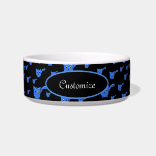 Black & Blue Kitty Pattern Pet Bowl