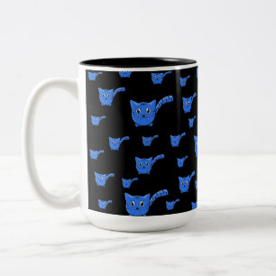 Black & Blue  Kitty Pattern Two-Tone Coffee Mug