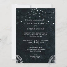 Black Blue Lace Light Wedding Invitation