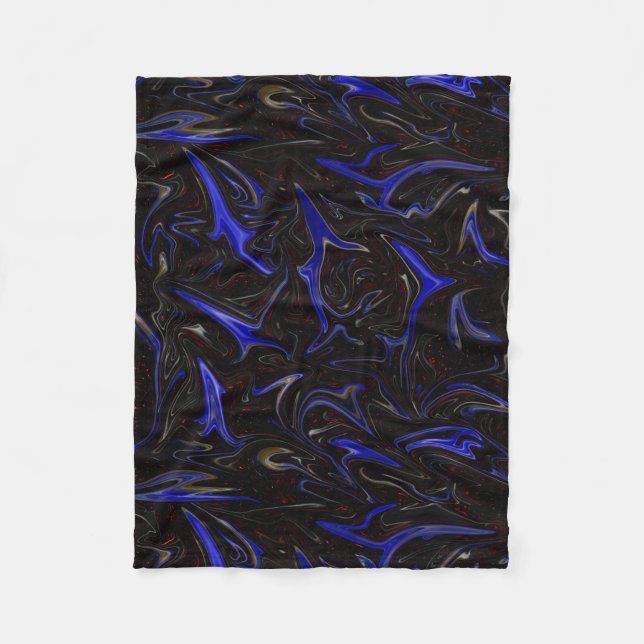 Black Blue Liquefied Outer Space Pattern, Fleece Blanket (Front)