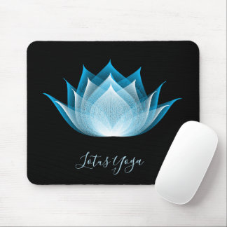 Black Blue Lotus Moiré Drawing Flower Graphic Yoga Mouse Mat