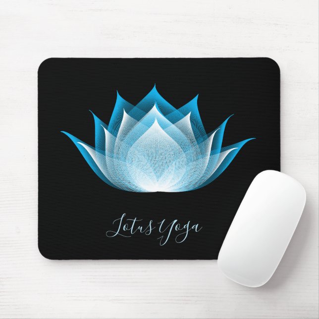 Black Blue Lotus Moiré Drawing Flower Graphic Yoga Mouse Mat (With Mouse)