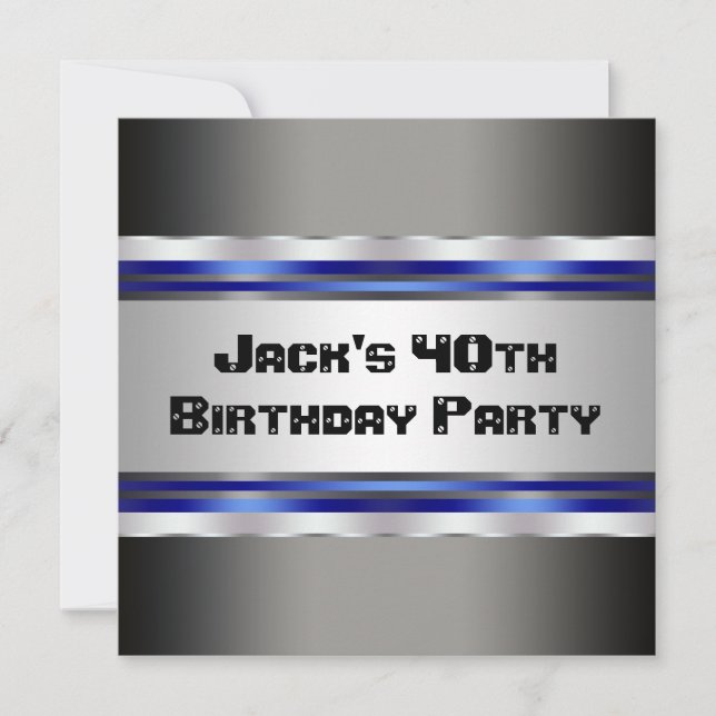 Black Blue Mans 40th Birthday Party Invitation (Front)