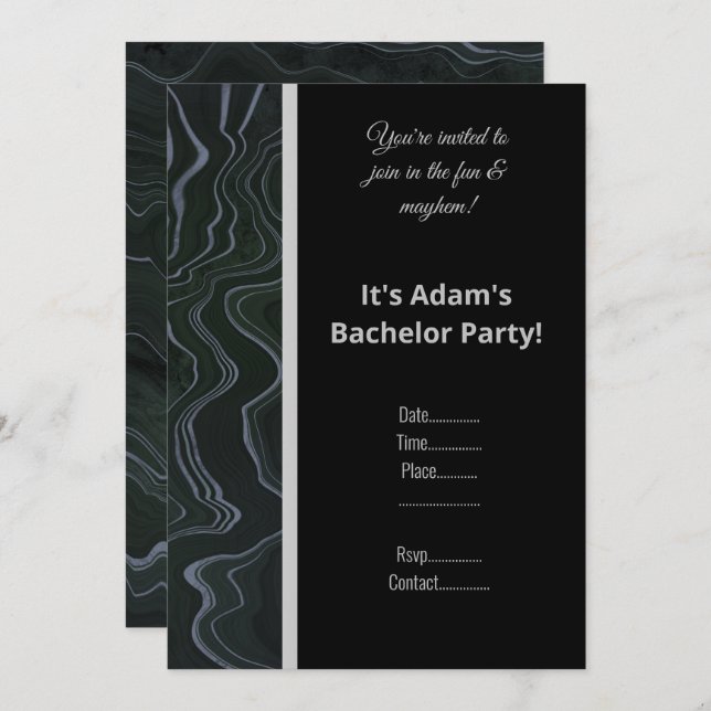 BLACK BLUE MARBLE  PATTERN BACHELOR PARTY INVITE (Front/Back)