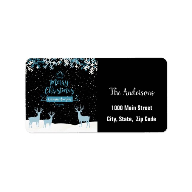 Black Blue Merry Christmas Address Label (Front)