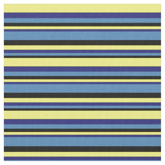 Black, Blue, Midnight Blue, and Yellow Lines Fabric (Close Up)