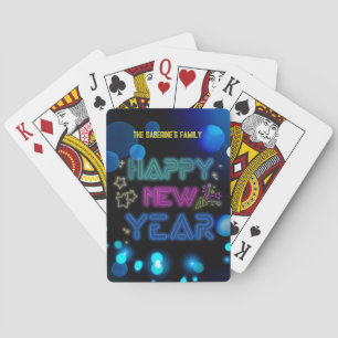 Black & Blue Midnight Sparkle Neon Glow New Year  Playing Cards