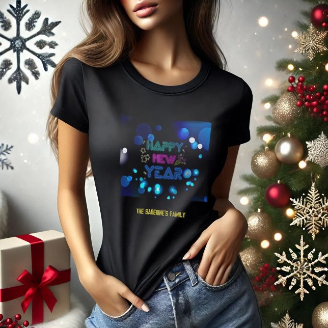 Black & Blue Midnight Sparkle Neon Glow New Year  T-Shirt (Creator Uploaded)