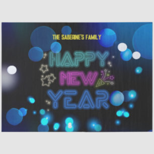 Black & Blue Midnight Sparkle Neon Glow New Year Tissue Paper
