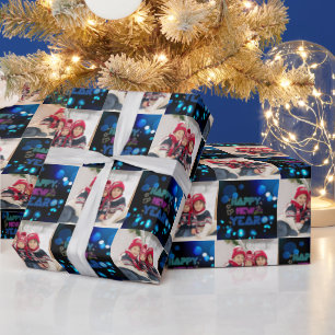Black & Blue Midnight Sparkle Neon Glow New Year Wrapping Paper