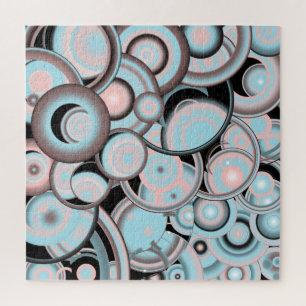 Black Blue Mocha Pink Gradient Concentric Circle Jigsaw Puzzle