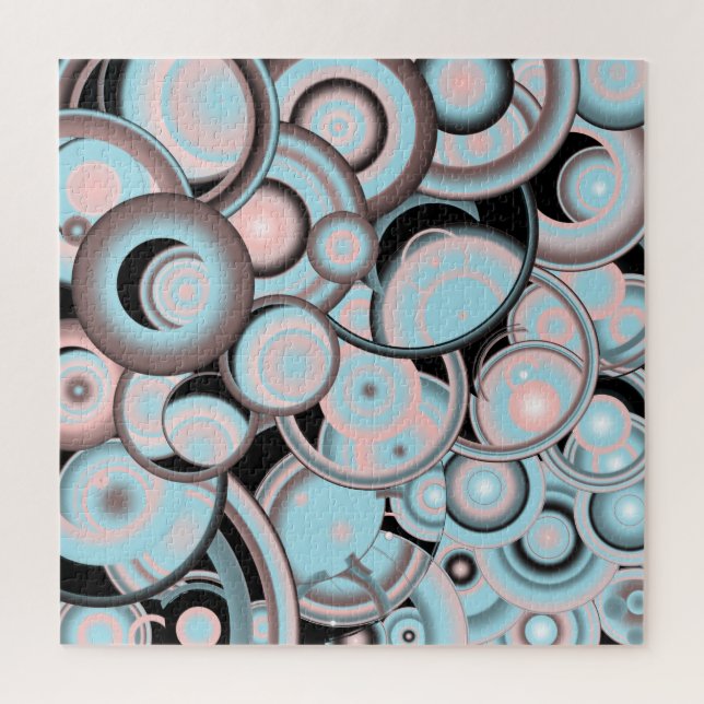 Black Blue Mocha Pink Gradient Concentric Circle Jigsaw Puzzle (Vertical)