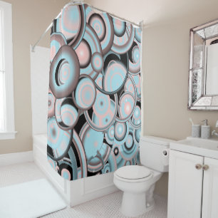 Black Blue Mocha Pink Gradient Concentric Circle Shower Curtain