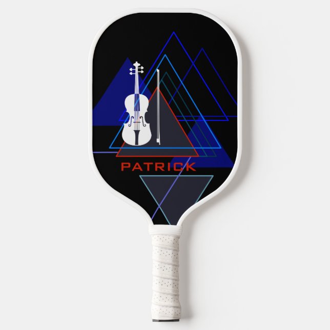 Black & Blue Modern Violin Music Personalised Name Pickleball Paddle (Front)
