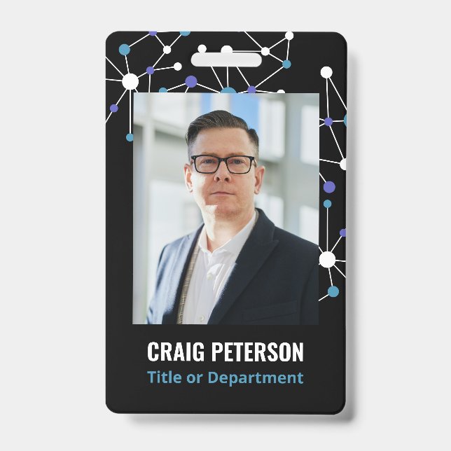 Black Blue Molecules ID Photo Badge (Front)