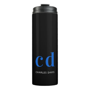 Black blue monogram initials name thermal tumbler