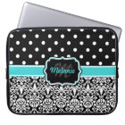 Black Blue Monogrammed Damask Polka Dot