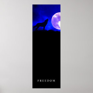 Black Blue Motivational Freedom Wolf Door Poster