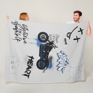 Black & blue motorbike graffiti grey fleece blanket